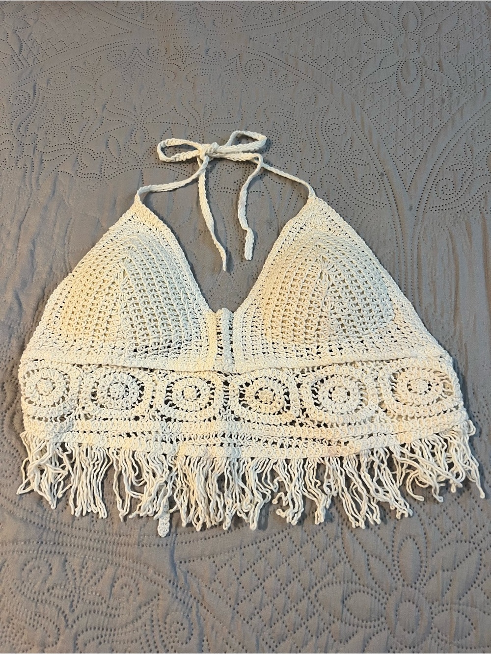 Crochet Fringe Halter Crop Top